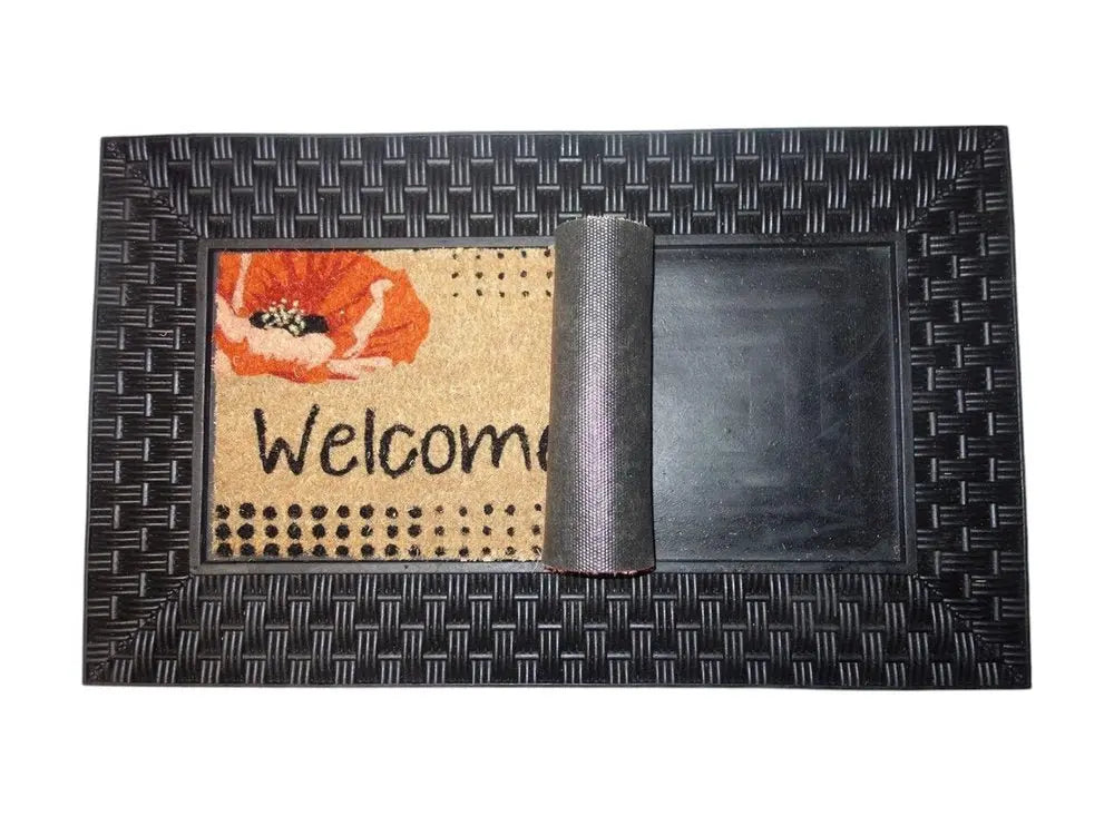 18" X 30" Brown Rubber and Coir Seasonal Outdoor Door Mat With Inserts - NOBLE HOME INTERIORS