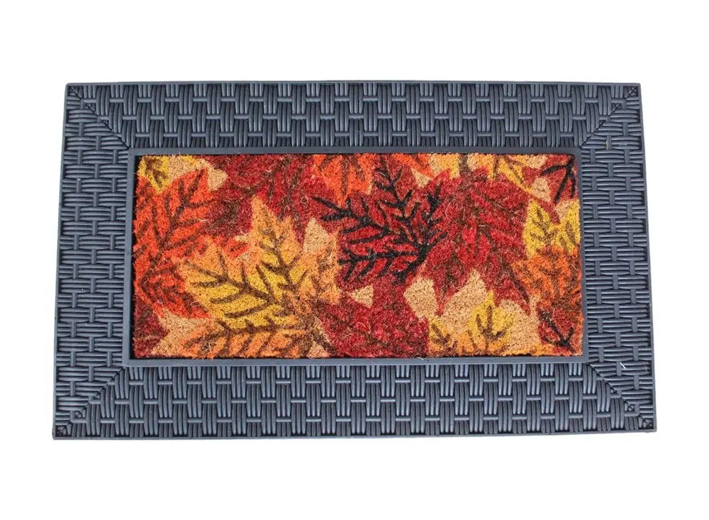 18" X 30" Brown Rubber and Coir Seasonal Outdoor Door Mat With Inserts - NOBLE HOME INTERIORS