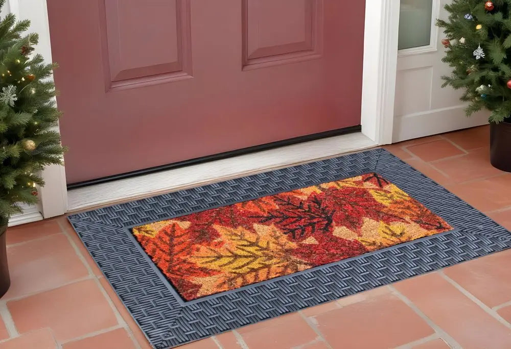 18" X 30" Brown Rubber and Coir Seasonal Outdoor Door Mat With Inserts - NOBLE HOME INTERIORS