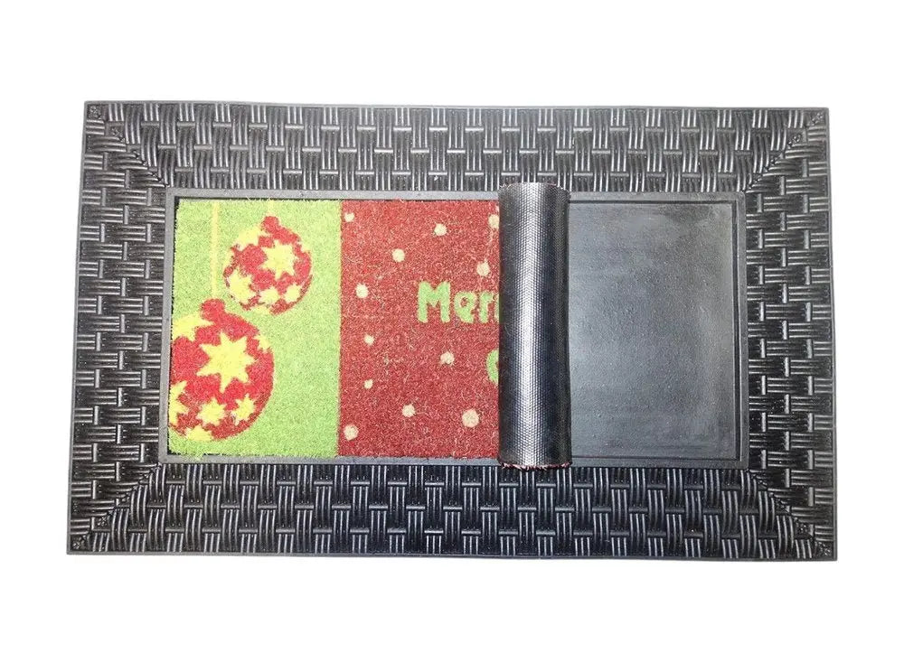 18" X 30" Brown Rubber and Coir Seasonal Outdoor Door Mat With Inserts - NOBLE HOME INTERIORS