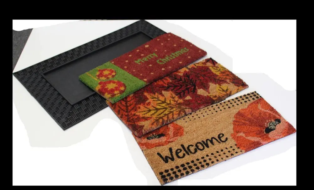 18" X 30" Brown Rubber and Coir Seasonal Outdoor Door Mat With Inserts - NOBLE HOME INTERIORS