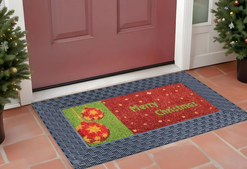 18" X 30" Brown Rubber and Coir Seasonal Outdoor Door Mat With Inserts - NOBLE HOME INTERIORS