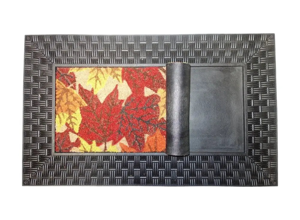 18" X 30" Brown Rubber and Coir Seasonal Outdoor Door Mat With Inserts - NOBLE HOME INTERIORS