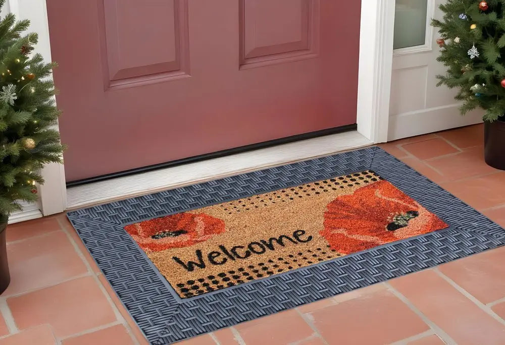 18" X 30" Brown Rubber and Coir Seasonal Outdoor Door Mat With Inserts - NOBLE HOME INTERIORS