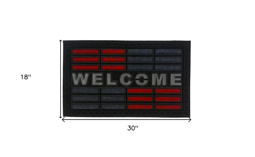 18" X 30" Gray and Red Synthetic Fiber Abstract Outdoor Door Mat - NOBLE HOME INTERIORS