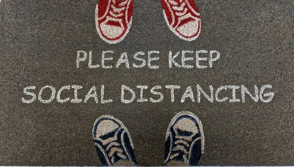 18" X 30" Gray Coir Please Keep Social Distancing Outdoor Door Mat - NOBLE HOME INTERIORS