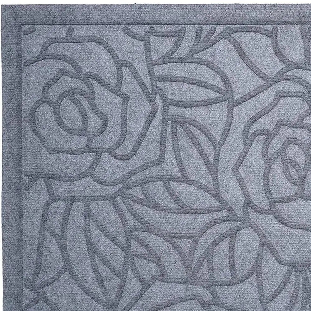 18" X 30" Gray Floral Outdoor Polypropylene Door Mat - NOBLE HOME INTERIORS