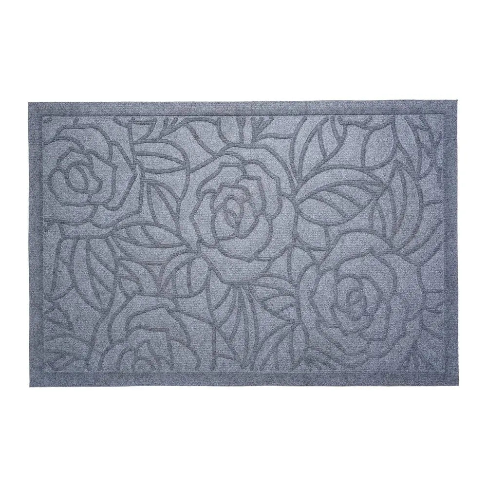 18" X 30" Gray Floral Outdoor Polypropylene Door Mat - NOBLE HOME INTERIORS