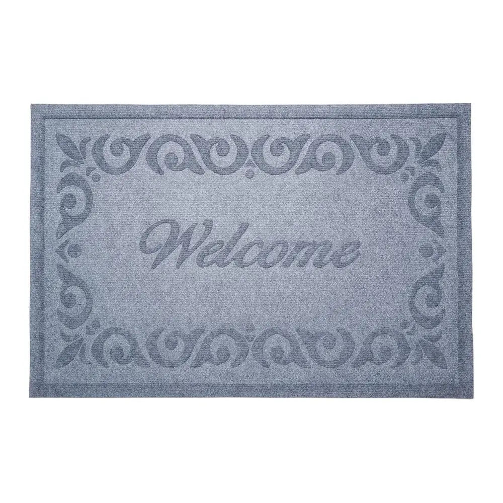 18" X 30" Gray Scrollwork Border Welcome Outdoor Polypropylene Door Mat - NOBLE HOME INTERIORS