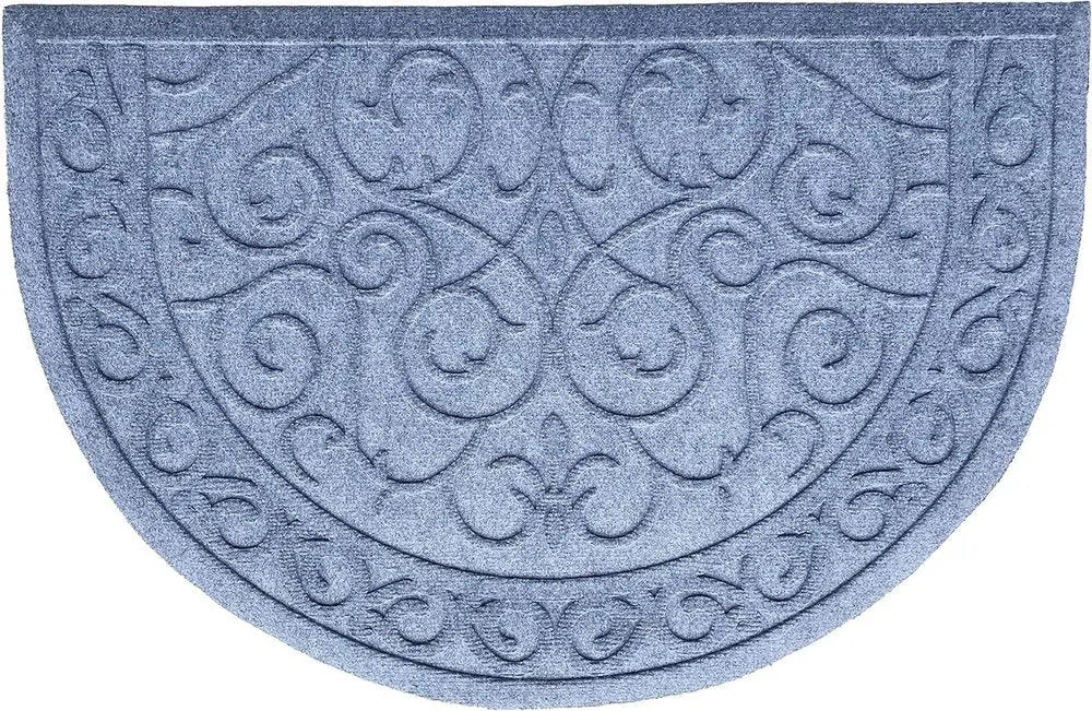 18" X 30" Gray Scrollwork Semi Circle Outdoor Polypropylene Door Mat - NOBLE HOME INTERIORS