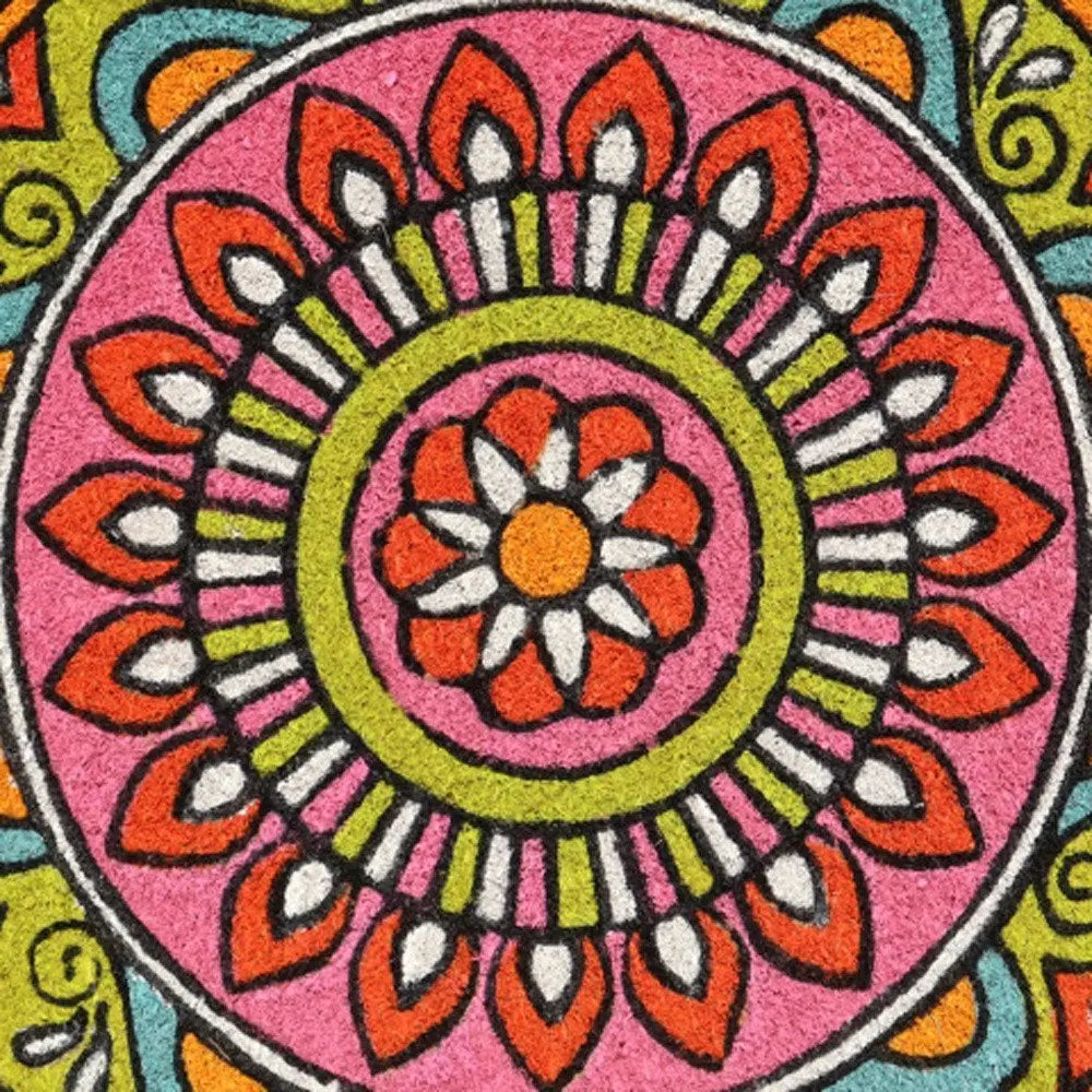 18" X 30" Green and Pink Coir Abstract Outdoor Door Mat - NOBLE HOME INTERIORS