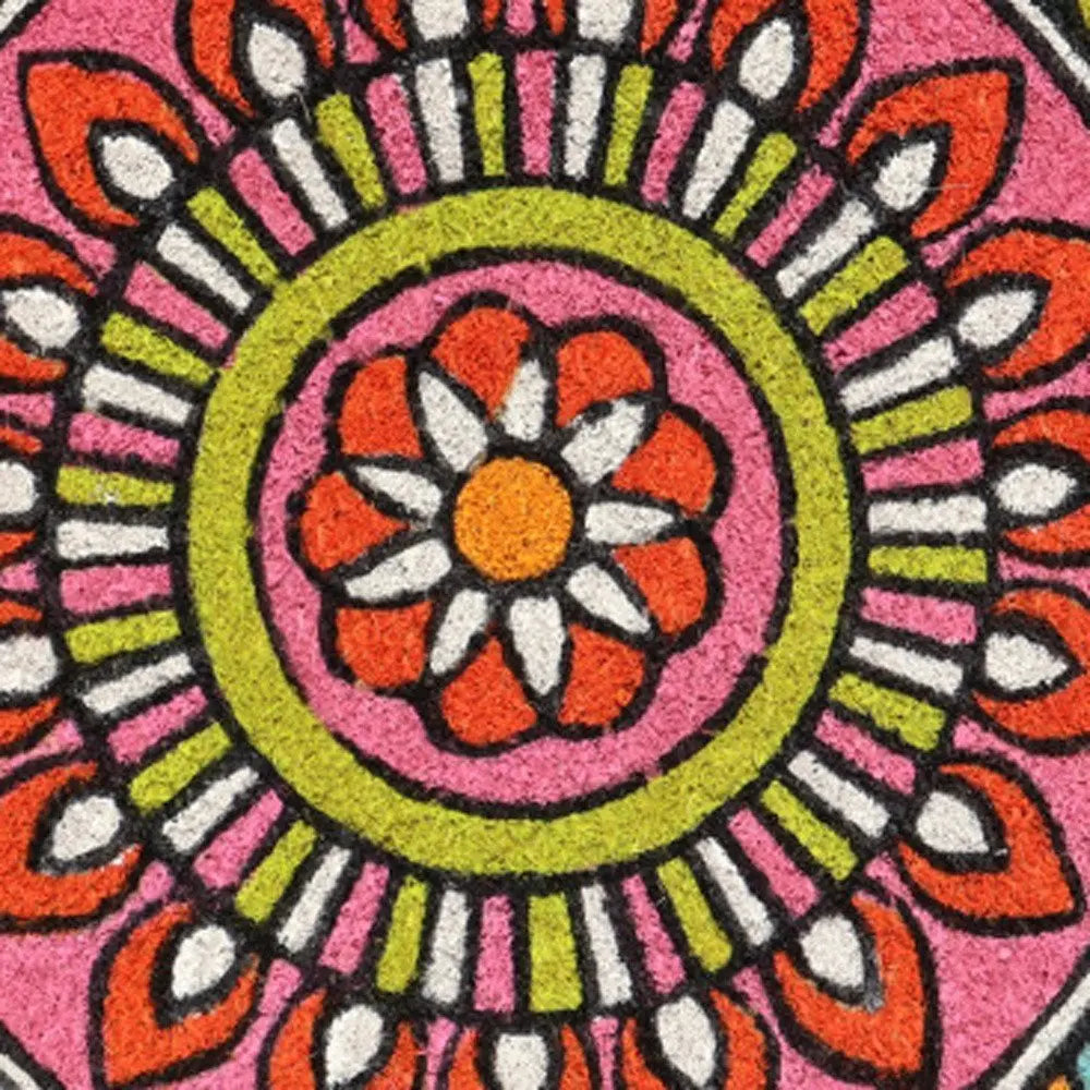 18" X 30" Green and Pink Coir Abstract Outdoor Door Mat - NOBLE HOME INTERIORS