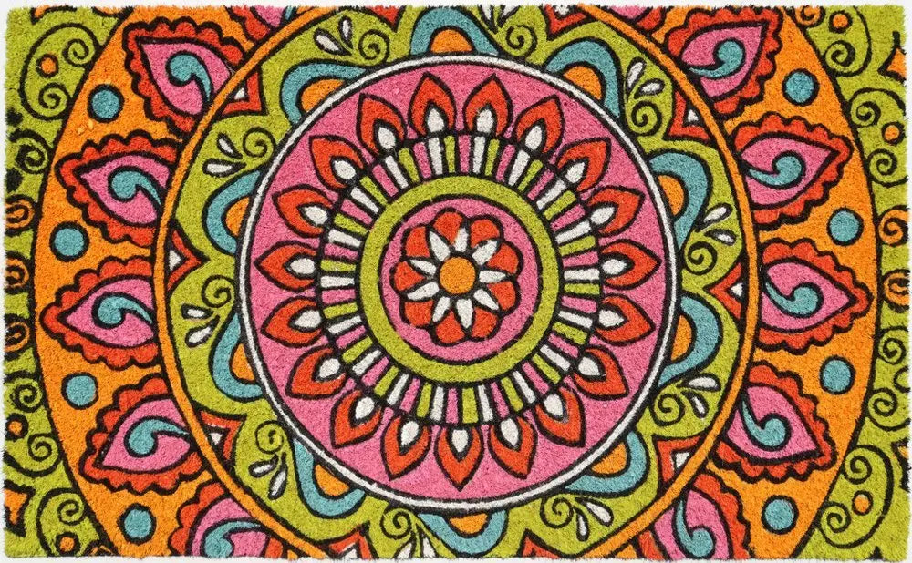 18" X 30" Green and Pink Coir Abstract Outdoor Door Mat - NOBLE HOME INTERIORS
