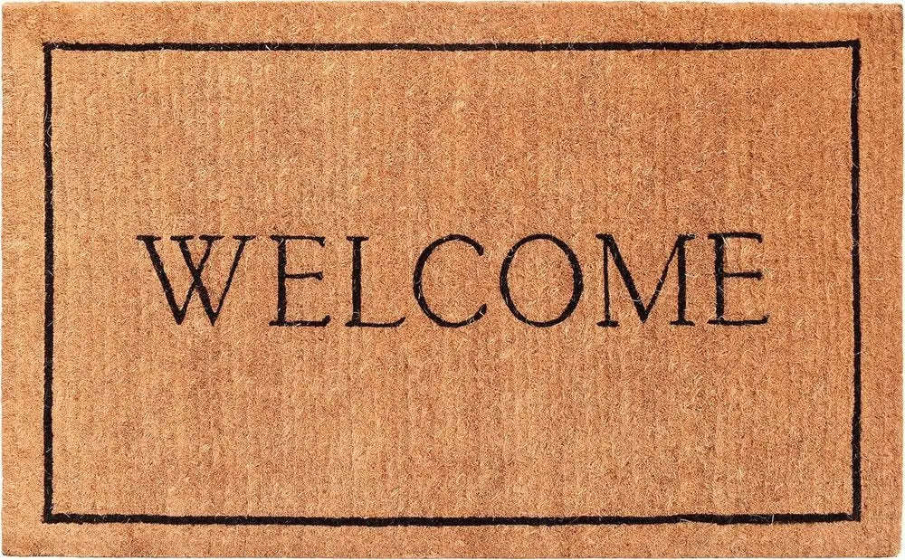 18" X 30" Natural And Black Coir Welcome Outdoor Door Mat - NOBLE HOME INTERIORS