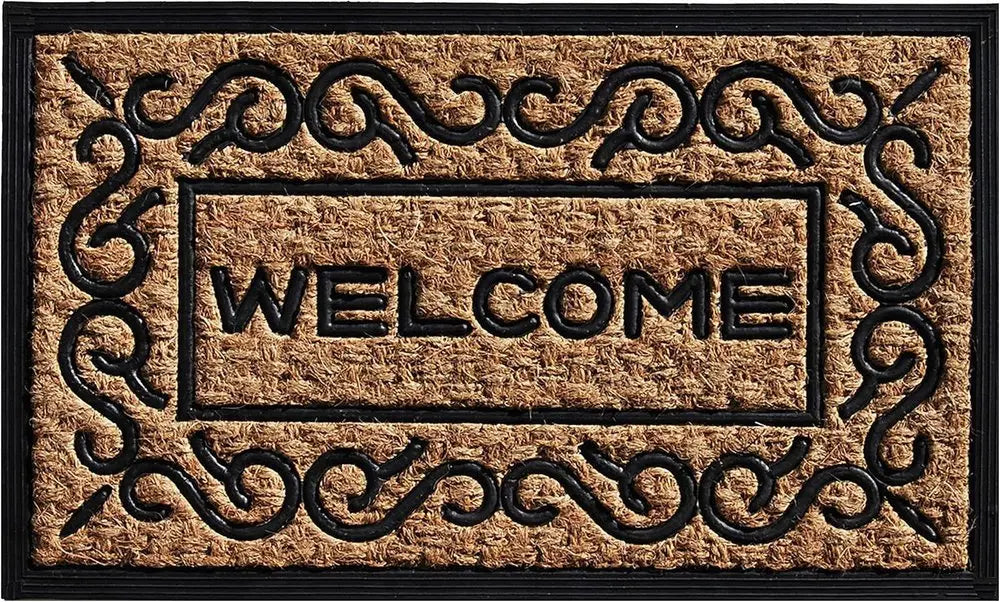 18" X 30" Natural And Black Coir Welcome Outdoor Door Mat - NOBLE HOME INTERIORS