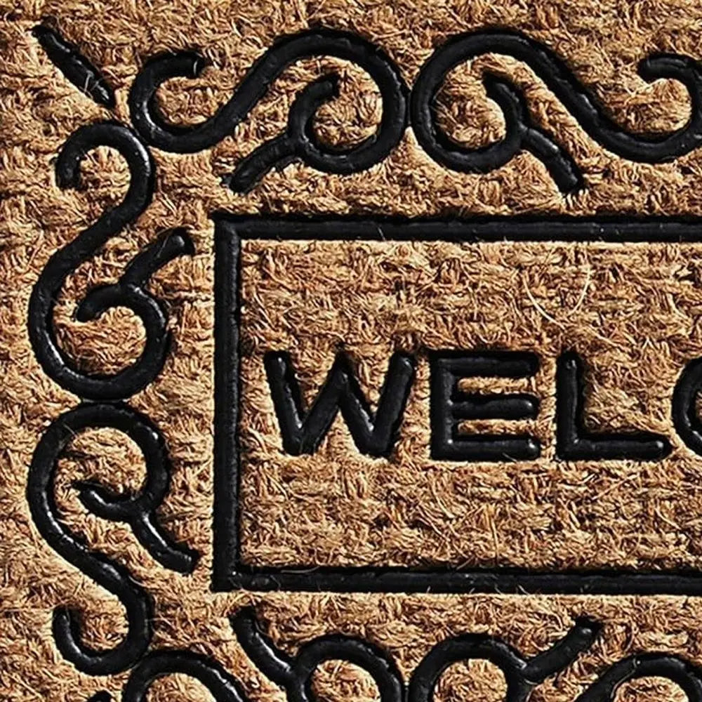 18" X 30" Natural And Black Coir Welcome Outdoor Door Mat - NOBLE HOME INTERIORS