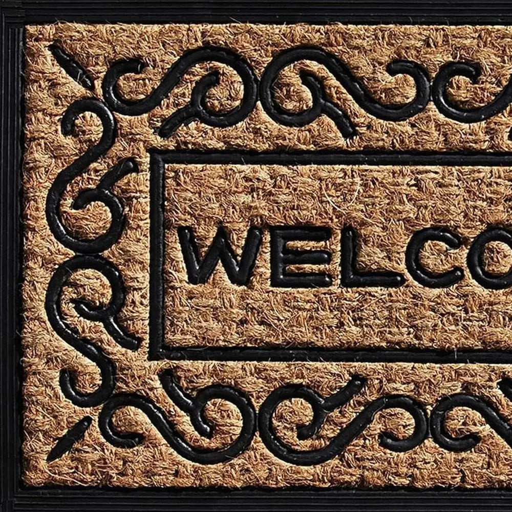 18" X 30" Natural And Black Coir Welcome Outdoor Door Mat - NOBLE HOME INTERIORS