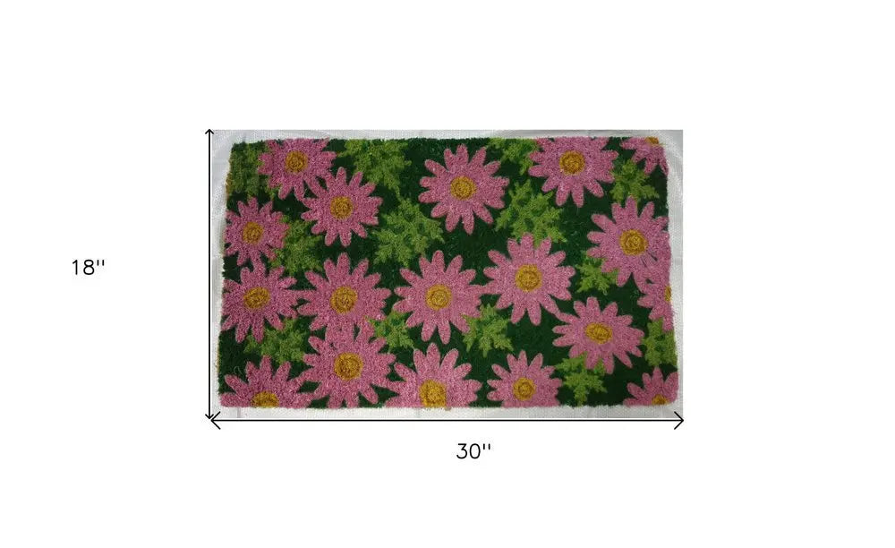 18" X 30" Pink and Green Coir Floral Outdoor Spring Door Mat - NOBLE HOME INTERIORS
