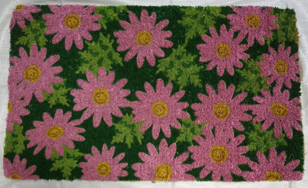 18" X 30" Pink and Green Coir Floral Outdoor Spring Door Mat - NOBLE HOME INTERIORS