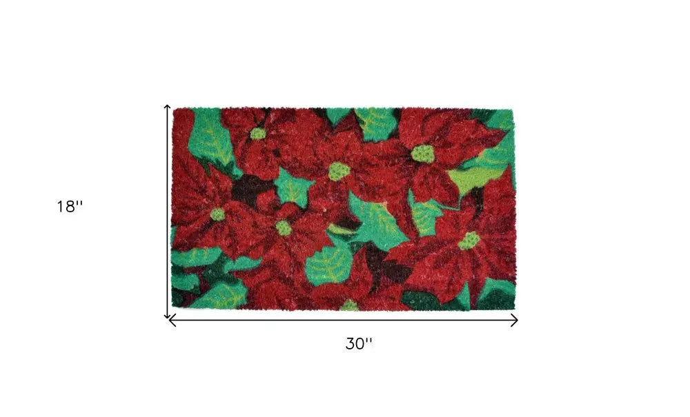 18" X 30" Red and Green Coir Poinsettia Outdoor Christmas Door Mat - NOBLE HOME INTERIORS
