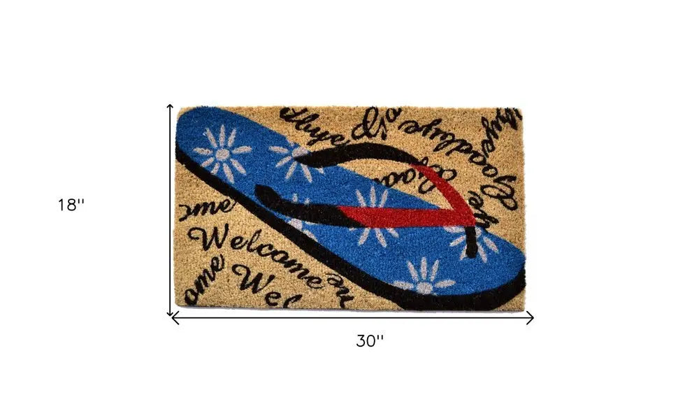 18" X 30" Red White and Blue Coir Flip Flop Welcome Outdoor Door Mat - NOBLE HOME INTERIORS
