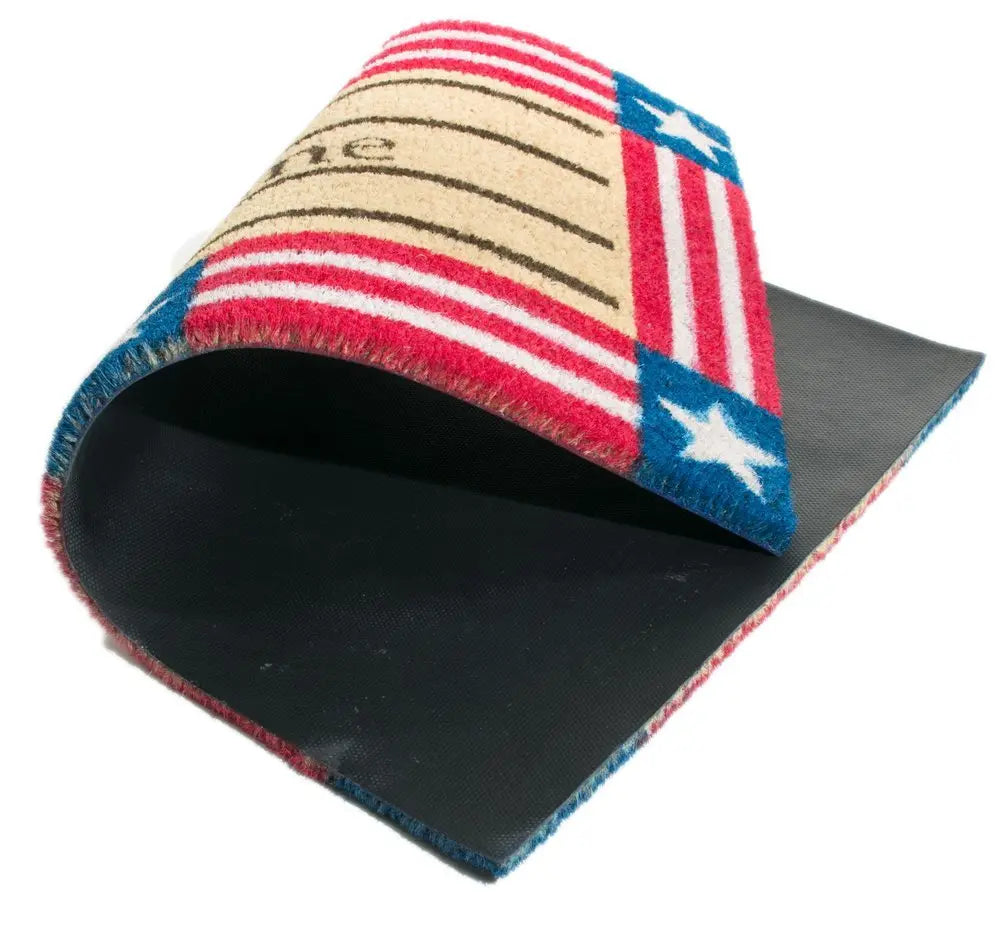 18" X 30" Red White And Blue Coir Patriotic Welcome Outdoor Door Mat - NOBLE HOME INTERIORS