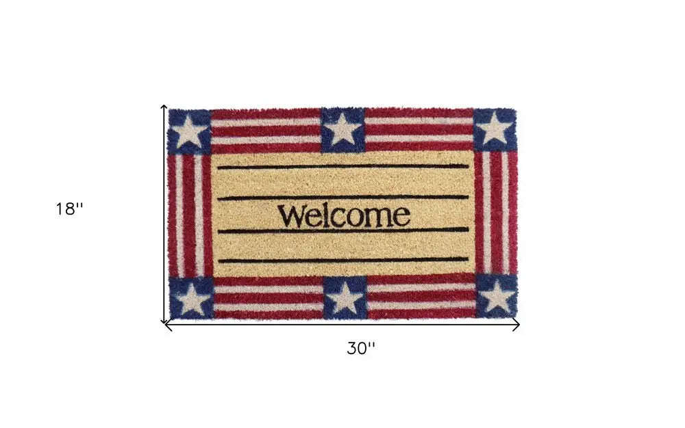 18" X 30" Red White And Blue Coir Patriotic Welcome Outdoor Door Mat - NOBLE HOME INTERIORS