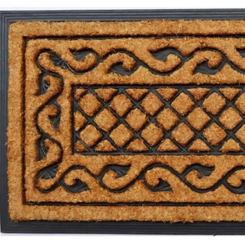 18" X 47" Beige and Black Rubber and Coir Outdoor Door Mat - NOBLE HOME INTERIORS