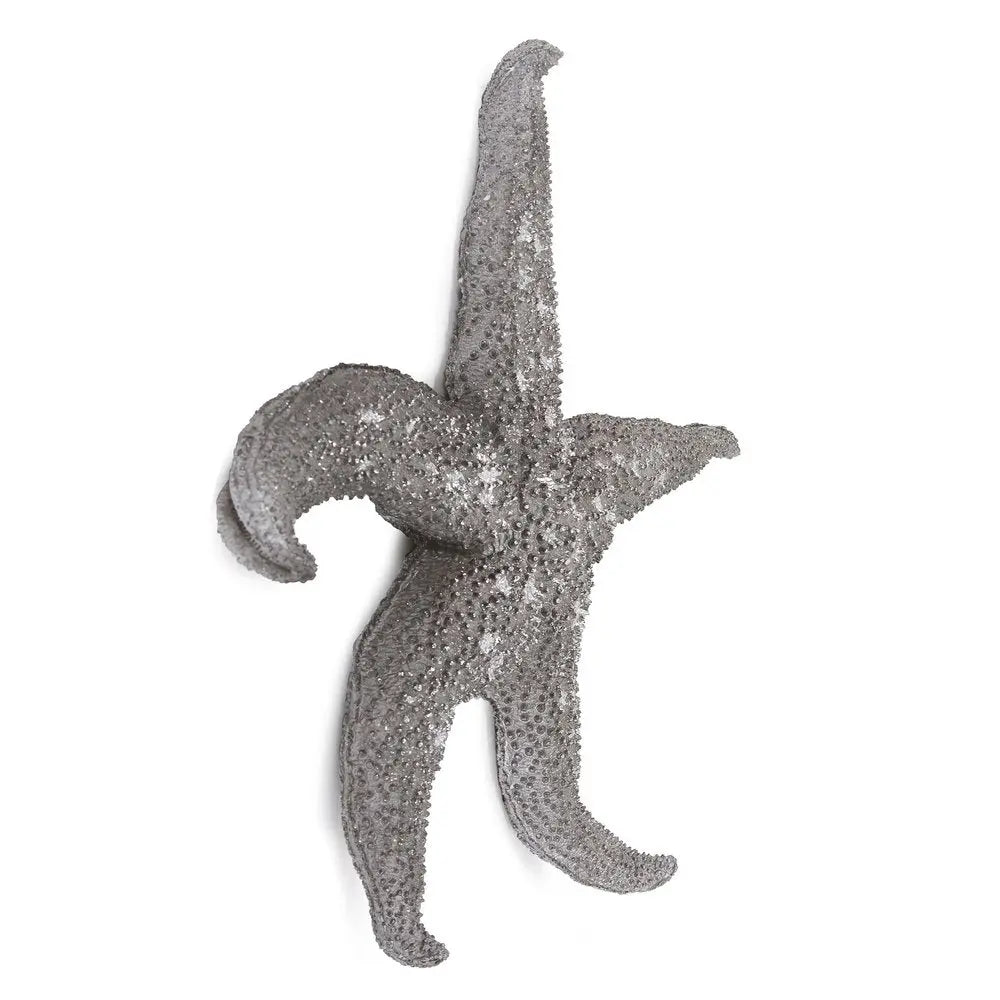 19" Antiqued Silver Resin Starfish Hanging Dimensional Sculpture - NOBLE HOME INTERIORS