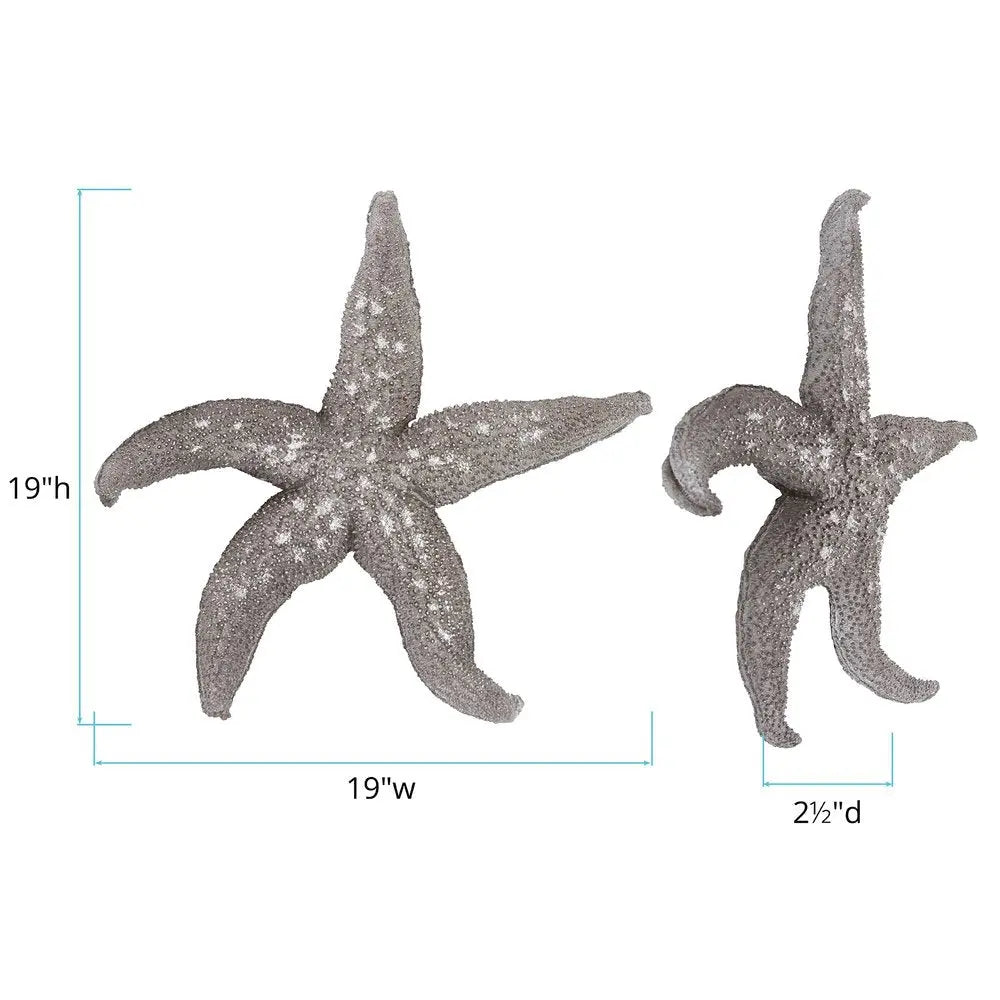 19" Antiqued Silver Resin Starfish Hanging Dimensional Sculpture - NOBLE HOME INTERIORS