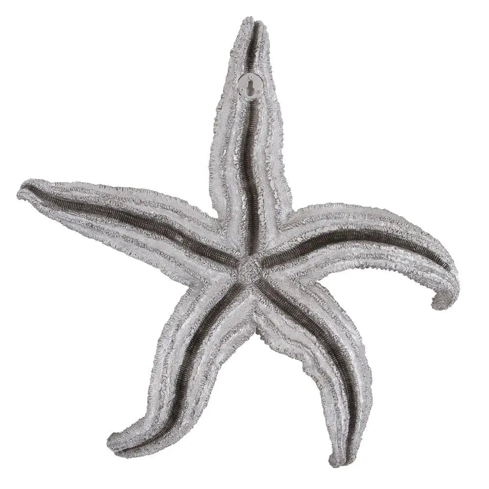 19" Antiqued Silver Resin Starfish Hanging Dimensional Sculpture - NOBLE HOME INTERIORS
