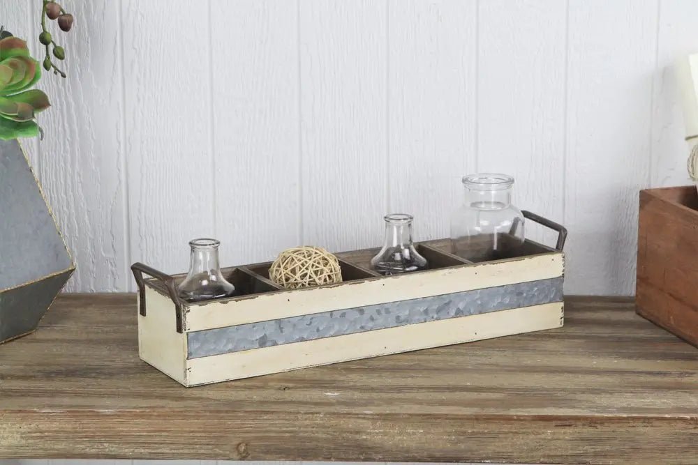 19" Antiqued White Solid Wood And Metal Box HomeRoots