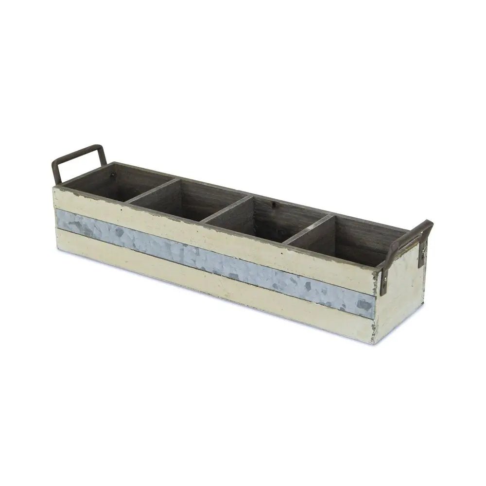 19" Antiqued White Solid Wood And Metal Box HomeRoots