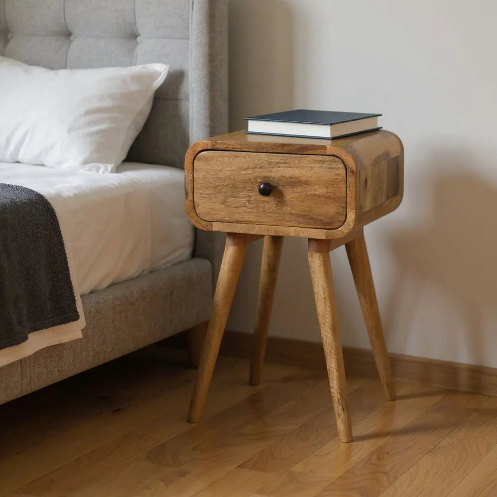 19" Beige Solid Wood Square One Drawer Nightstand - NOBLE HOME INTERIORS