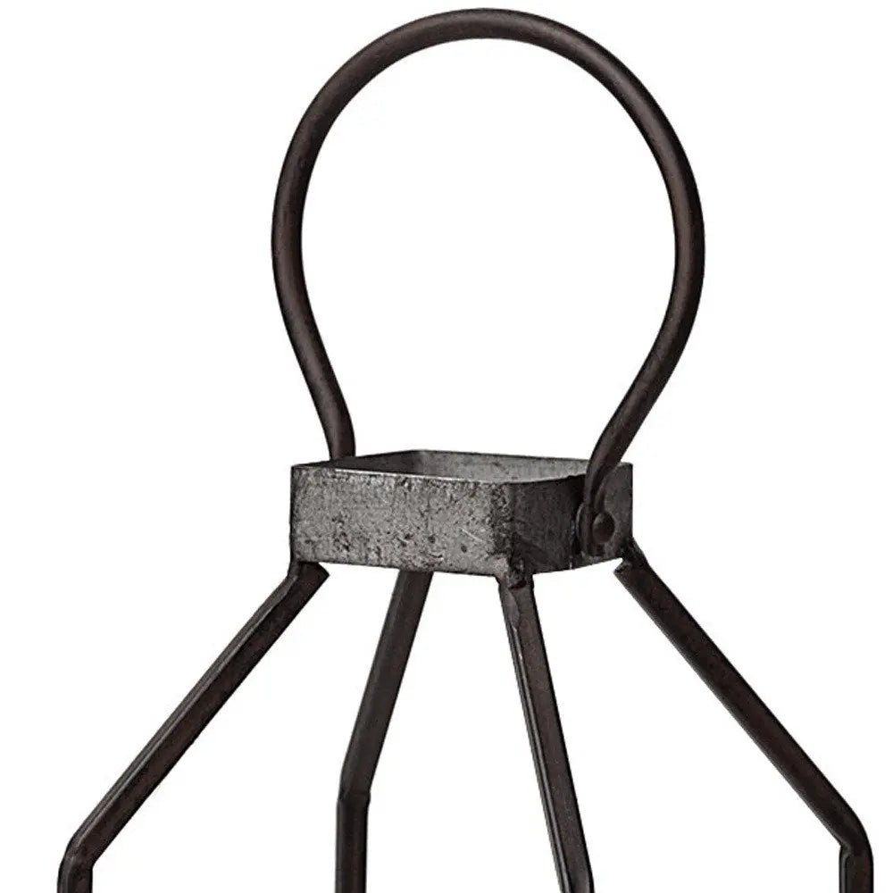 19" Black Distressed Geometric Metal And Glass Tabletop Lantern Candle Holder HomeRoots