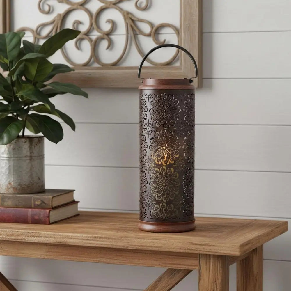 19" Brown Abstract Manufactured Wood Tabletop Pillar Candle Holder - NOVA HOME FURNITURE