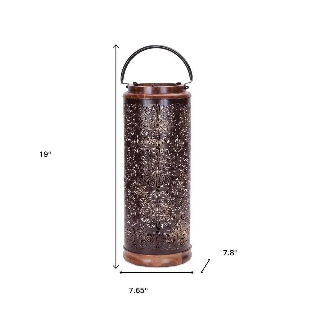 19" Brown Abstract Manufactured Wood Tabletop Pillar Candle Holder - NOVA HOME FURNITURE