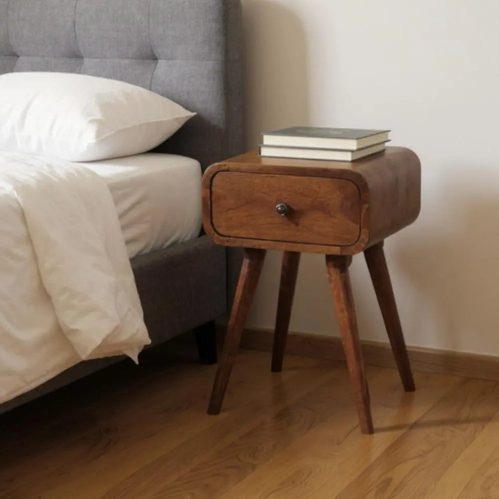 19" Chestnut Solid Wood Square One Drawer Nightstand - NOBLE HOME INTERIORS