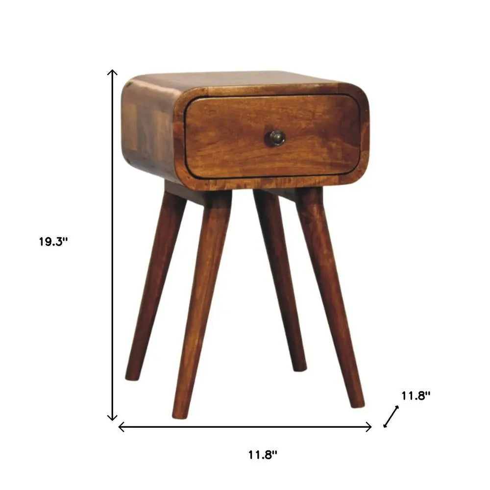 19" Chestnut Solid Wood Square One Drawer Nightstand - NOBLE HOME INTERIORS