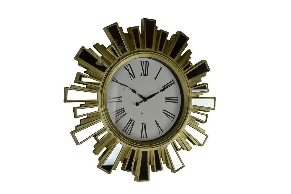 19" Gold And Clear Mirrored Glass And Heavy Duty Plastic Silent Analog Sunburst Wall Clock - NOBLE HOME INTERIORS