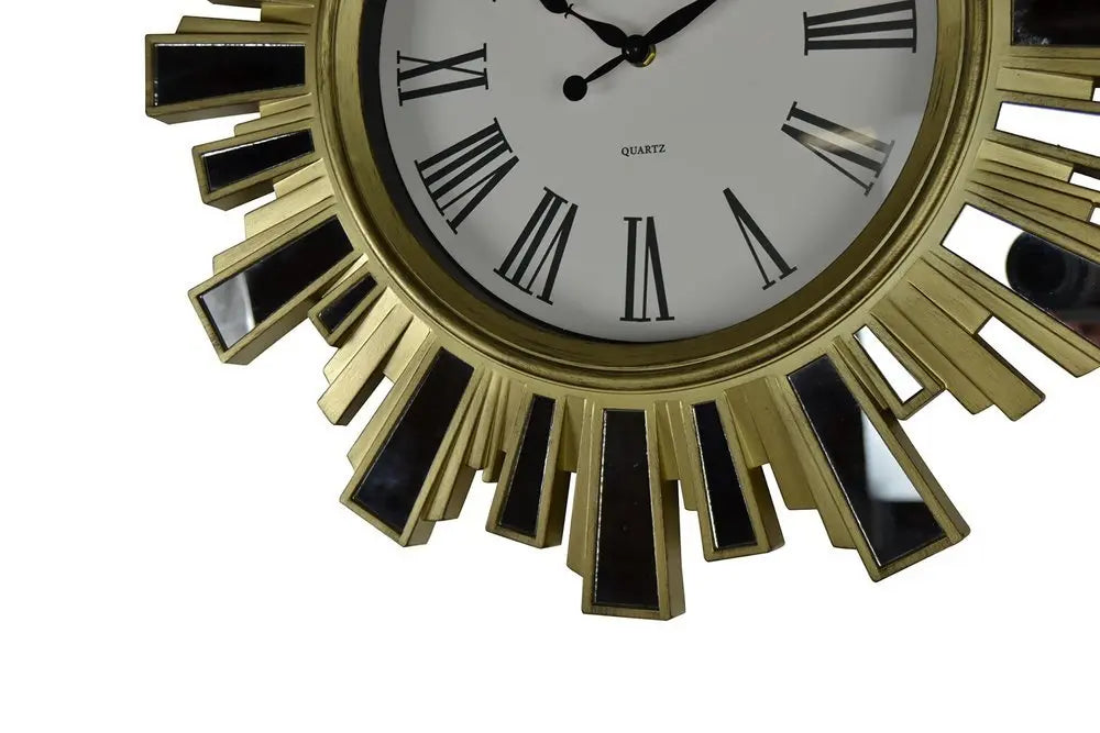 19" Gold And Clear Mirrored Glass And Heavy Duty Plastic Silent Analog Sunburst Wall Clock - NOBLE HOME INTERIORS
