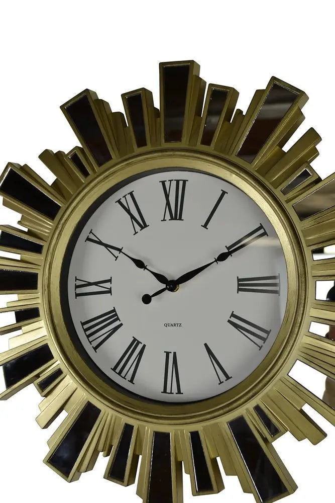 19" Gold And Clear Mirrored Glass And Heavy Duty Plastic Silent Analog Sunburst Wall Clock - NOBLE HOME INTERIORS
