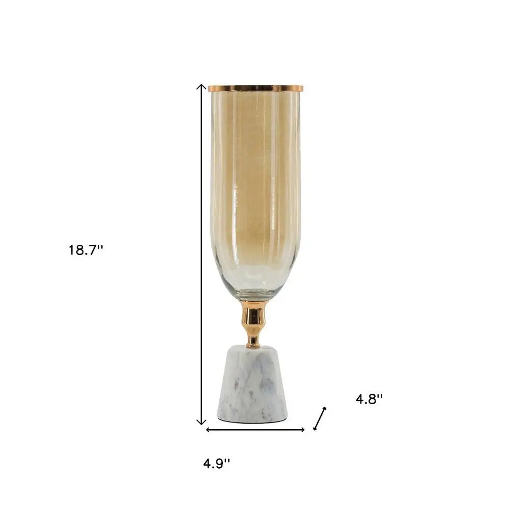 19" Gold And White Glass And Marble Table Vase - NOBLE HOME INTERIORS