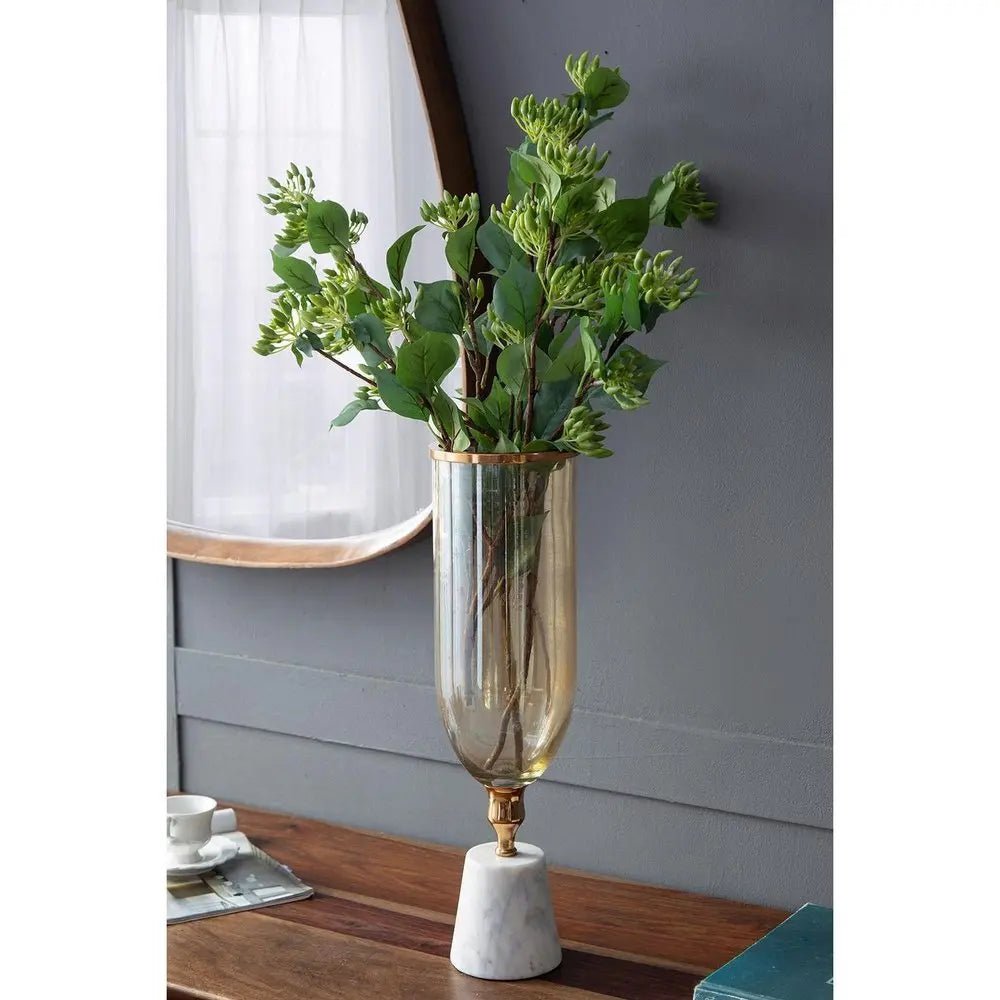 19" Gold And White Glass And Marble Table Vase - NOBLE HOME INTERIORS