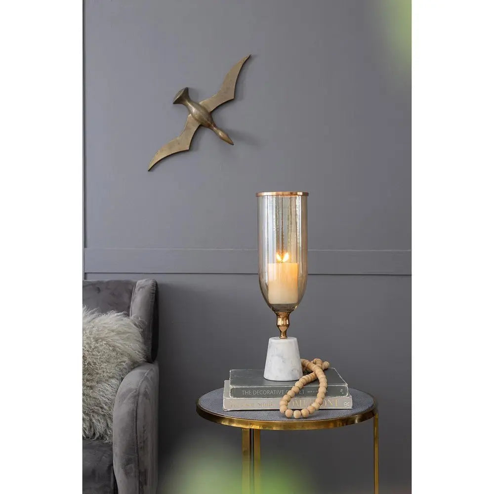 19" Gold And White Glass And Marble Table Vase - NOBLE HOME INTERIORS