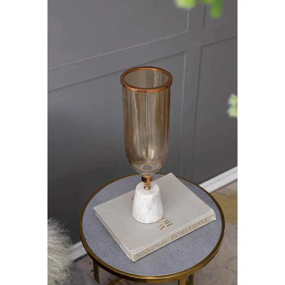 19" Gold And White Glass And Marble Table Vase - NOBLE HOME INTERIORS