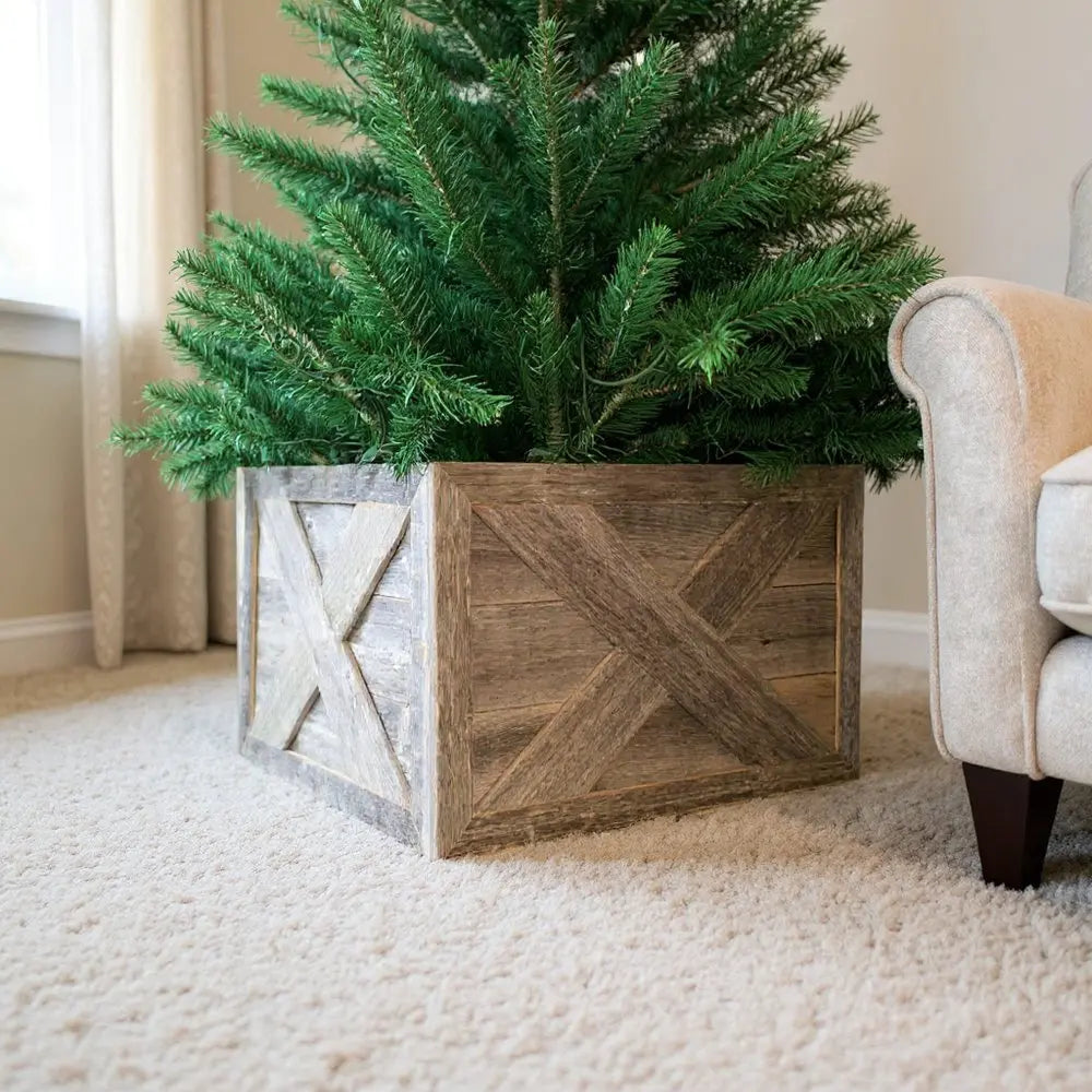 19" Natural Weathered Gray Christmas Tree Collar - NOBLE HOME INTERIORS