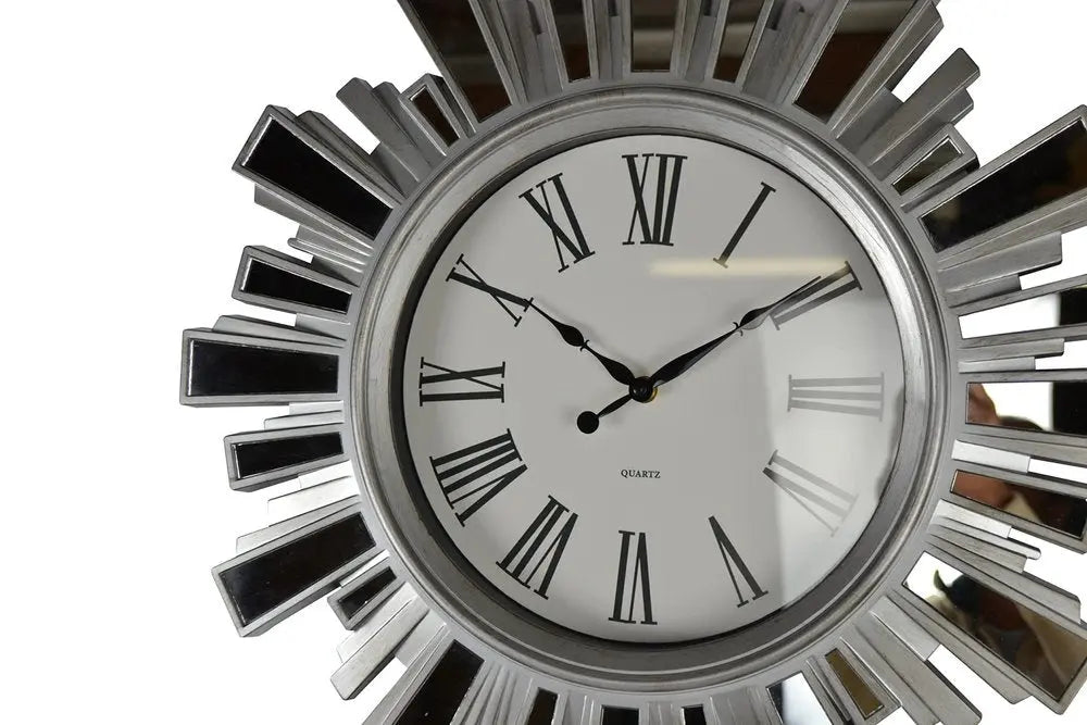 19" Silver And Clear Mirrored Glass And Heavy Duty Plastic Silent Analog Sunburst Wall Clock - NOBLE HOME INTERIORS