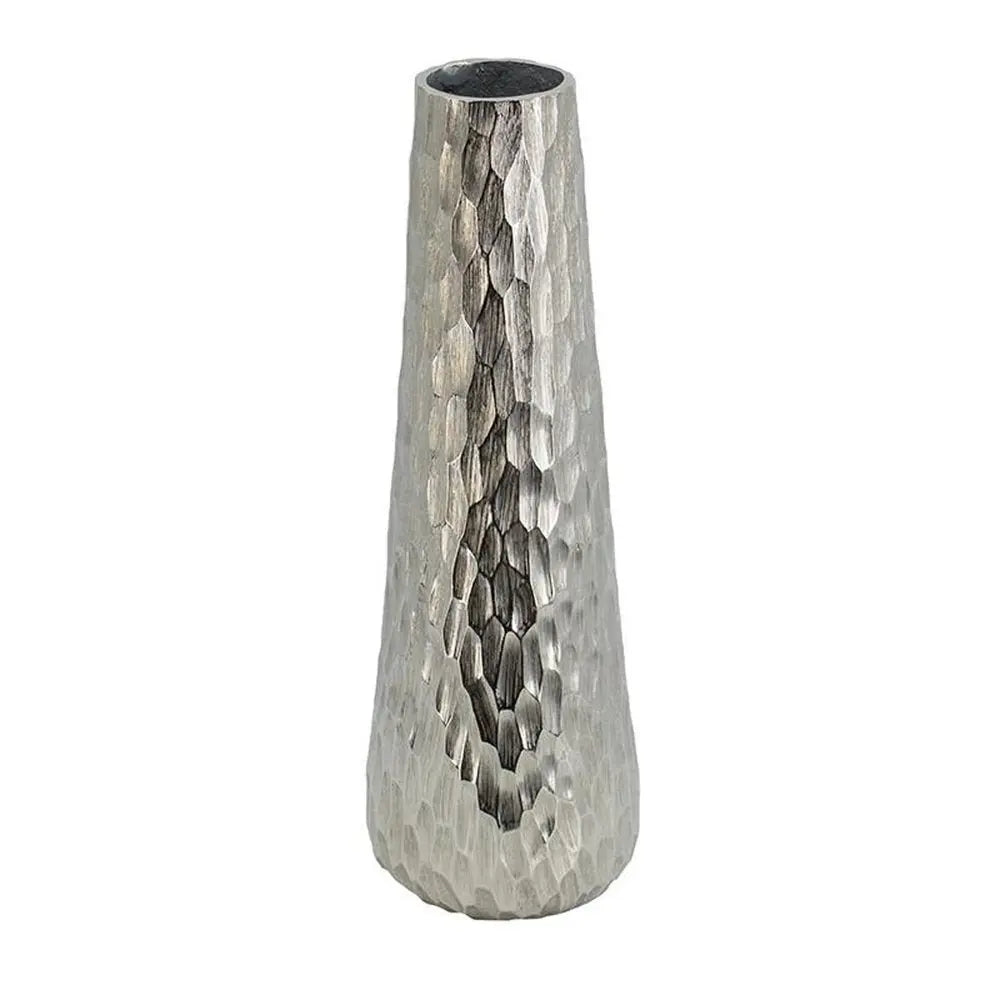 19" Silver Cast Aluminum Carved Geometric Table Vase - NOBLE HOME INTERIORS