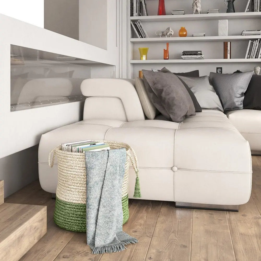 19" White Jute Basket - NOBLE HOME INTERIORS